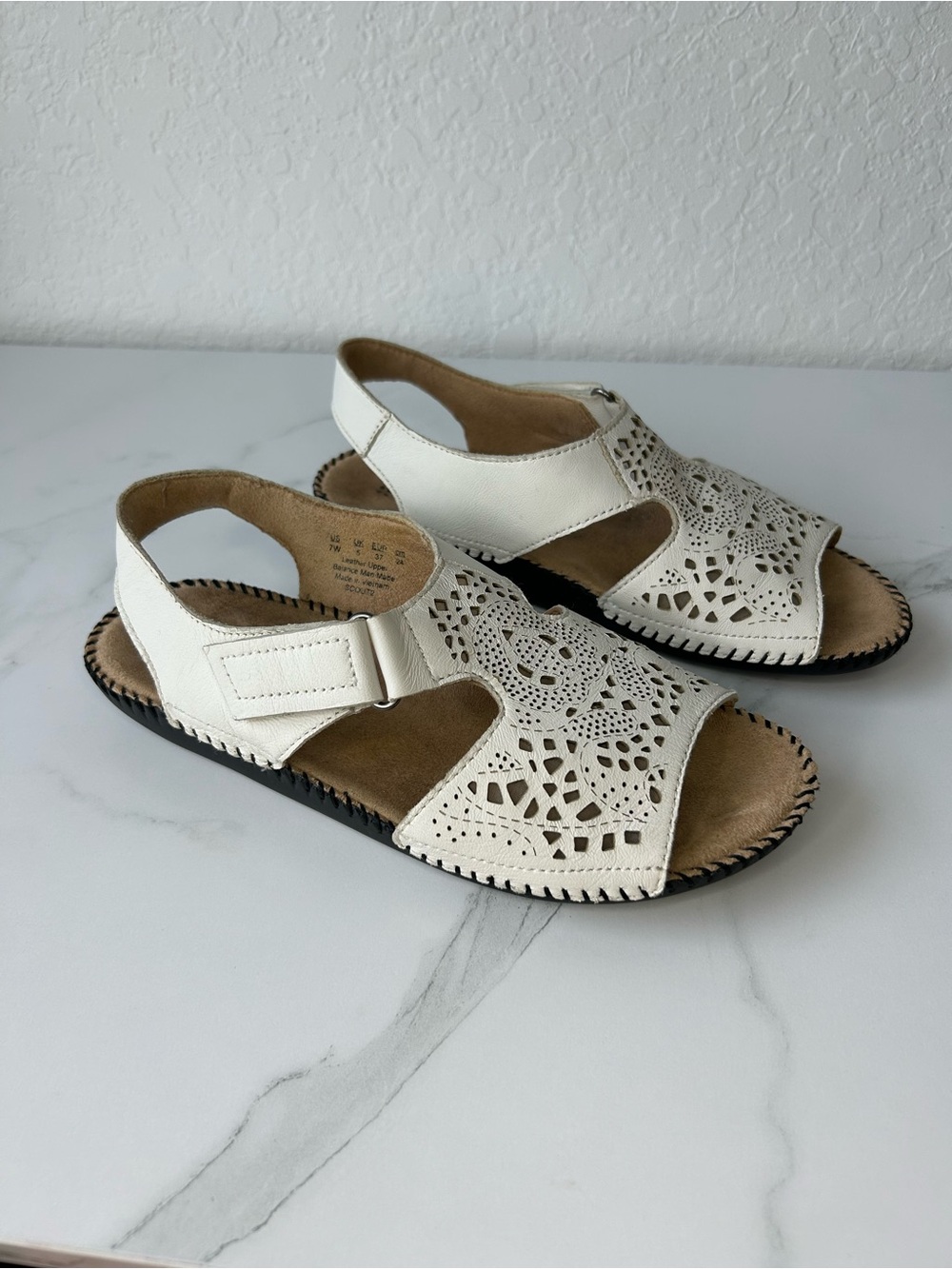 Naturalizer Cream Laser-Cut Slingback Leather Sandals